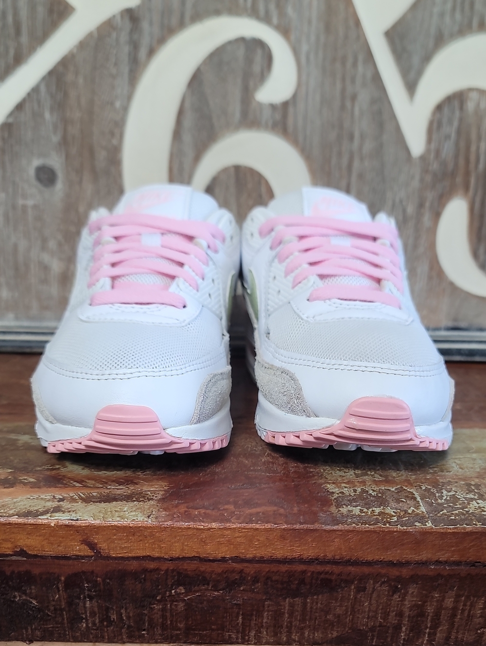 Nike Wmns Air Max 90 " White/Light Olive/Pink" Wmns 7, Good Cond. Fast Shipping - Picture 5 of 16